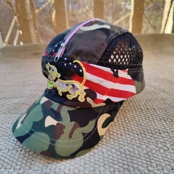 Kids Army Camo American Flag Weiner Dog Dachshund Hat with Zip Pocket on Top! - Picture 1 of 6